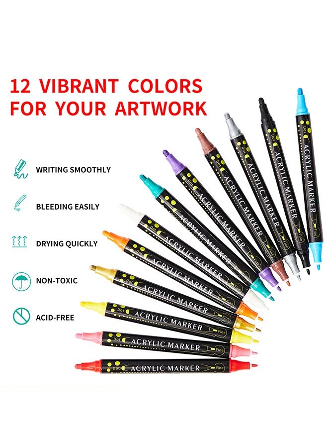 Quantum 24 PCS Acrylic Paint Pens Markers, Metallic Colors Dual Tip Acrylic Paint Markers, Dot Tip and Fine Tip Acrylic Paint Pens for Rock Painting DIY Crafts - Image 2