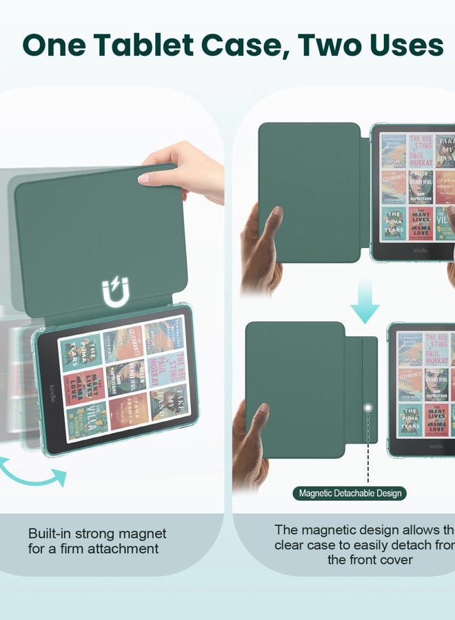 MoKo Detachable Magnetic Case for All-new 7" Kindle Paperwhite 12th Generation 2024 & Kindle Colorsoft 2024/2025,Ultra Clear Back Scratch-Proof Light & Shell Cover with Auto Wake/Sleep, Jade Green - Image 3