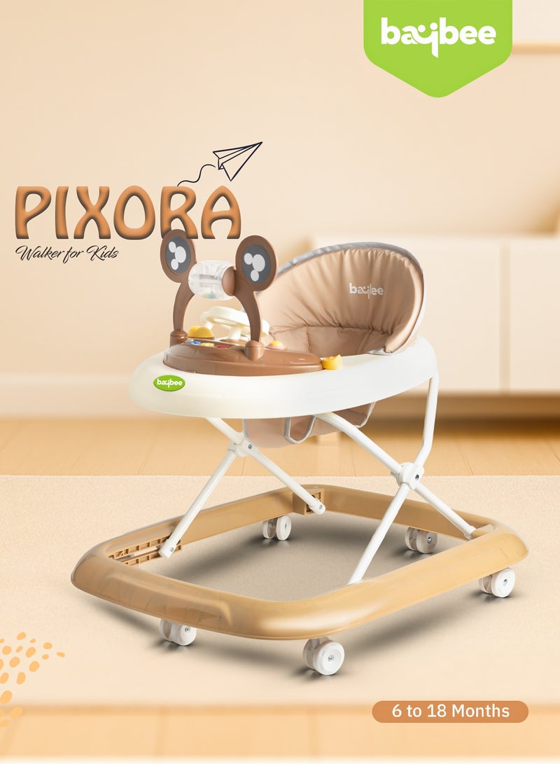BAYBEE PIXORA Baby Walker for Kids, Foldable Kids Walker with 3 Position Adjustable Height & Musical Toy Bar Activity Walker for Toddlers, Kids Walker for Baby Boy Girl 6 to 18 Months Brown - Image 2