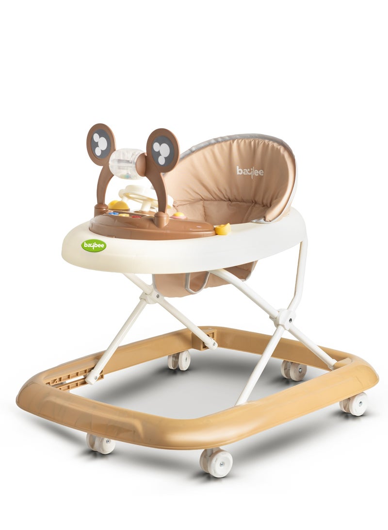 BAYBEE PIXORA Baby Walker for Kids, Foldable Kids Walker with 3 Position Adjustable Height & Musical Toy Bar Activity Walker for Toddlers, Kids Walker for Baby Boy Girl 6 to 18 Months Brown - Image 1
