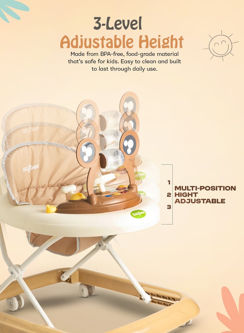 BAYBEE PIXORA Baby Walker for Kids, Foldable Kids Walker with 3 Position Adjustable Height & Musical Toy Bar Activity Walker for Toddlers, Kids Walker for Baby Boy Girl 6 to 18 Months Brown - Image 5