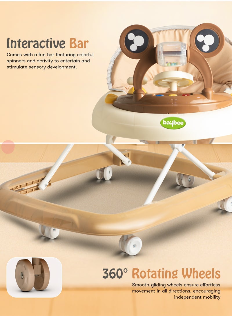 BAYBEE PIXORA Baby Walker for Kids, Foldable Kids Walker with 3 Position Adjustable Height & Musical Toy Bar Activity Walker for Toddlers, Kids Walker for Baby Boy Girl 6 to 18 Months Brown - Image 4
