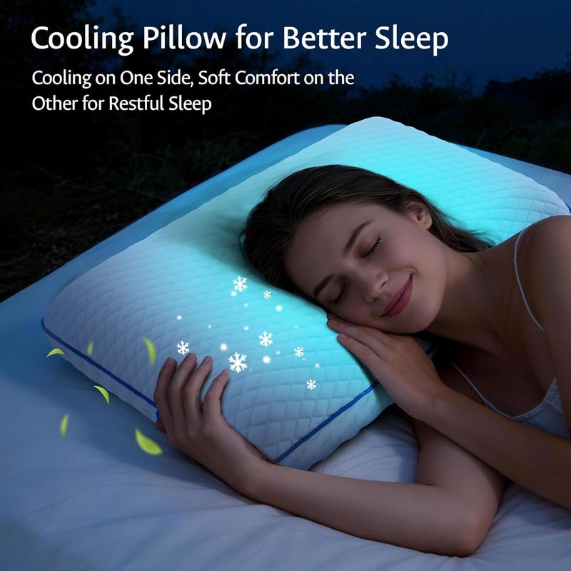 fulocean Cooling Gel Memory Foam Pillows for Sleeping Standard, Bamboo Rayon Bed Pillow for Back Side Sleeper,Firm Contoured Support Pillow for Neck Shoulder Pain Washable Breathable Cover College Dorm Twin XL - Image 3