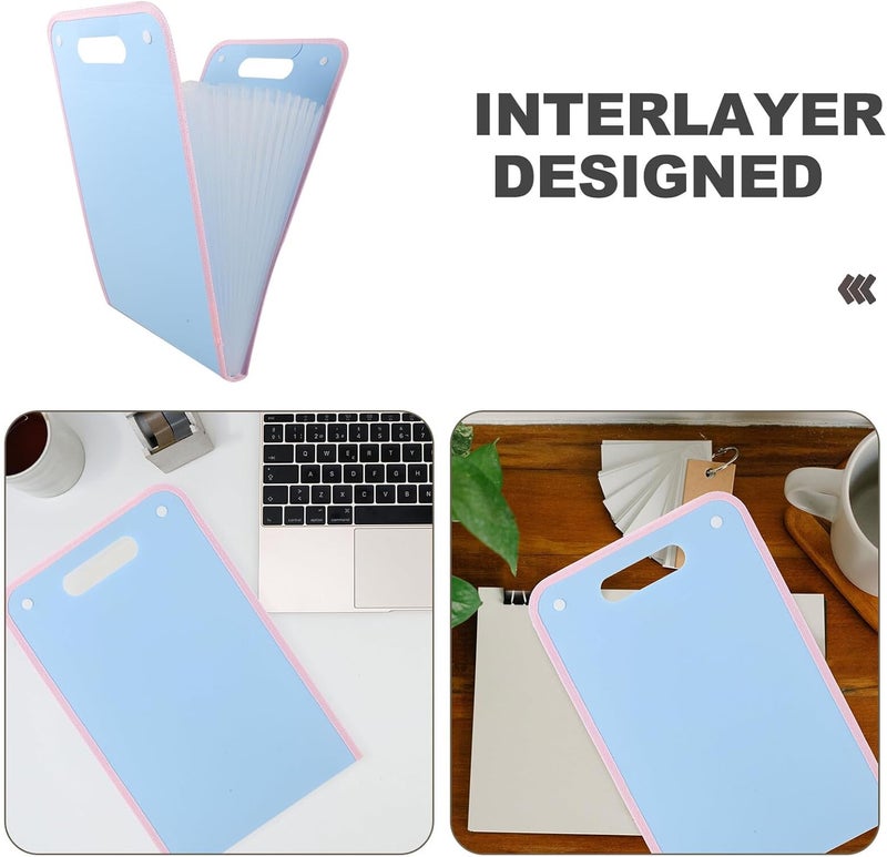 Expanding Accordion File Organizer Folder, 13-Layer Large Capacity A4 Document Holder, Thickened Waterproof Filing Bag for Office and Receipt Storage, Portable Vertical Light Blue - Image 3