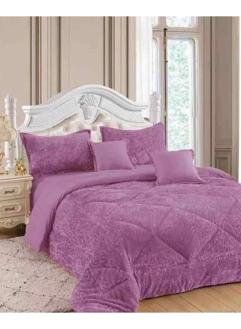 طقم لحاف ملكي من الفرو 6 قطع باللون الأرجواني