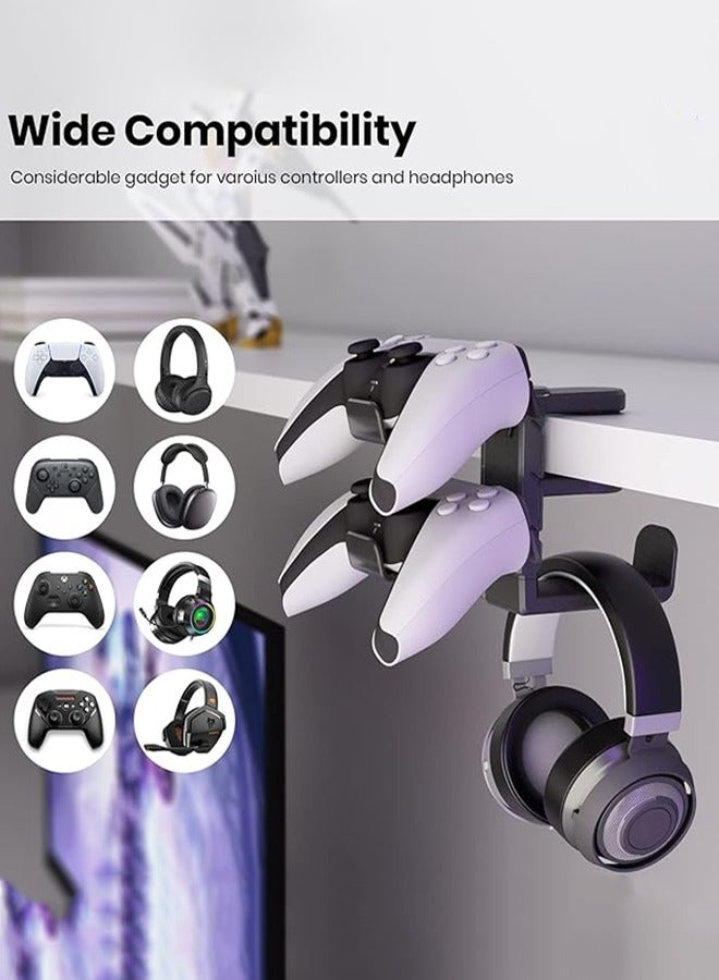3 in 1 PC Gaming Headset Controller Holder Headphone Stand with 360° Rotation Non Slip Desk Clamp 2 Controller Holders Universal Gaming Accessories Organizer - Image 2