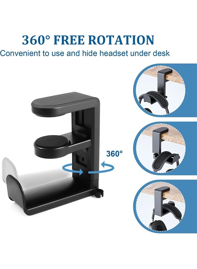 3 in 1 PC Gaming Headset Controller Holder Headphone Stand with 360° Rotation Non Slip Desk Clamp 2 Controller Holders Universal Gaming Accessories Organizer - Image 4