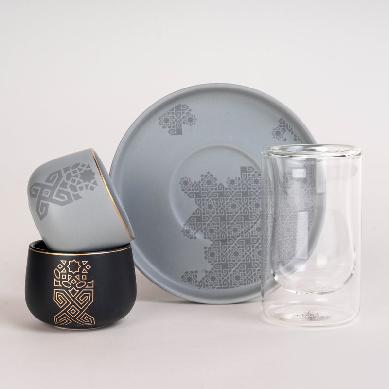 Dallaty grey porcelain and glass Tea and coffee cups set 18 pcs - Image 2