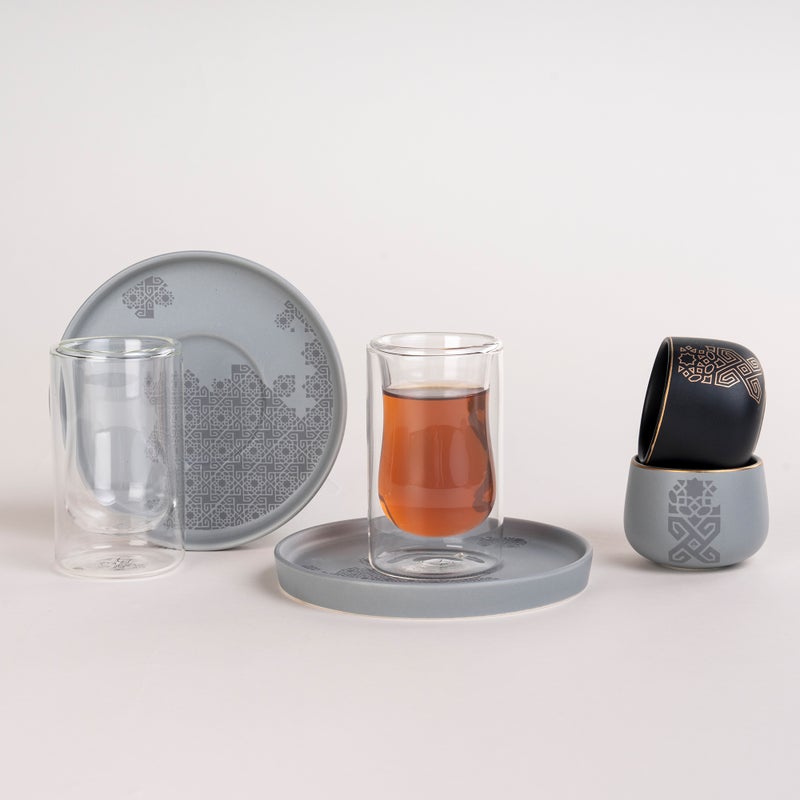 Dallaty grey porcelain and glass Tea and coffee cups set 18 pcs - Image 1