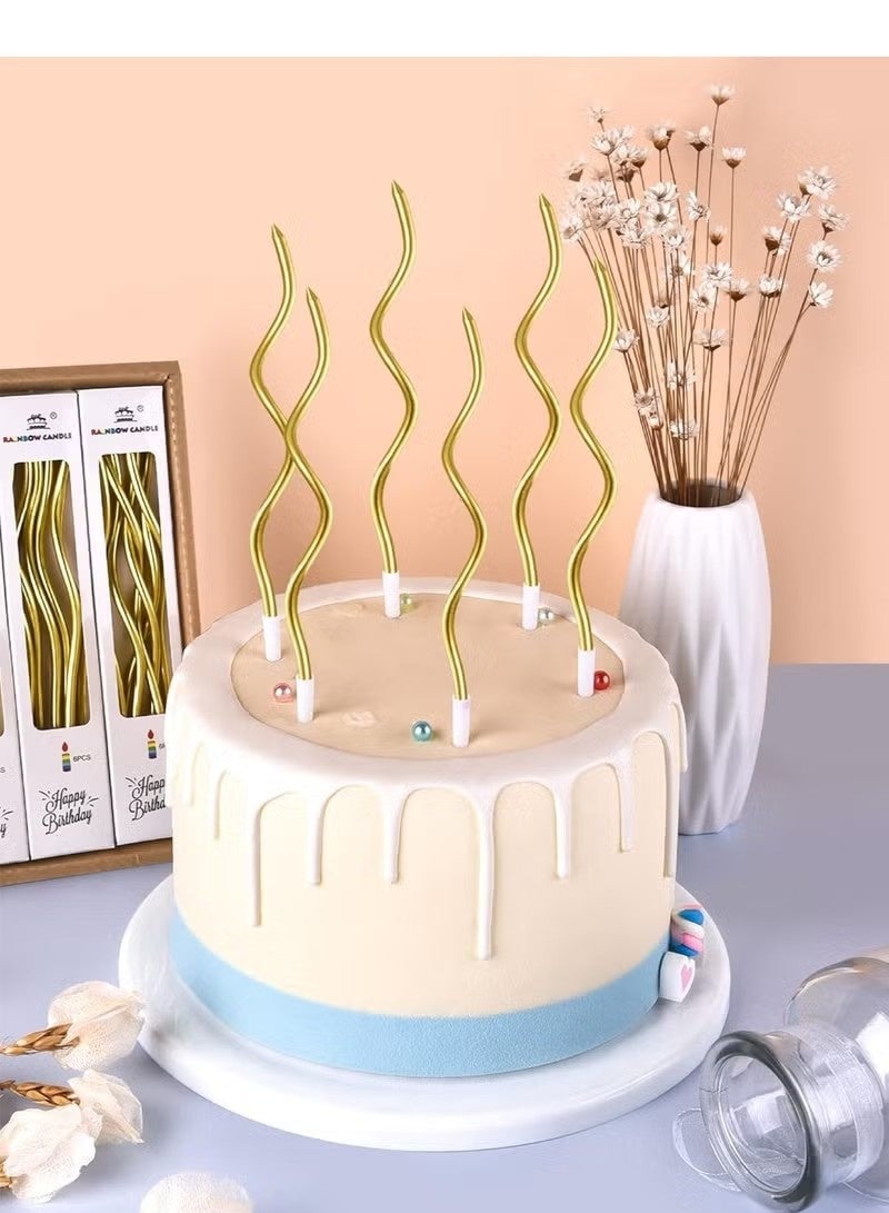 12 قطعة من شموع عيد الميلاد الملتوية، شموع معدنية حلزونية على شكل كب كيك، شموع طويلة رفيعة مناسبة لأعياد الميلاد وحفلات الزفاف والكريسماس ورمضان واليوم الوطني وحفلات الذكرى السنوية (ذهبي) - Image 4