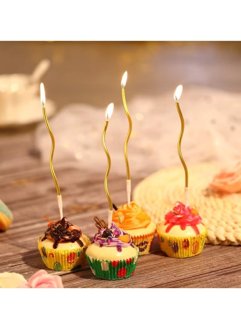 12 قطعة من شموع عيد الميلاد الملتوية، شموع معدنية حلزونية على شكل كب كيك، شموع طويلة رفيعة مناسبة لأعياد الميلاد وحفلات الزفاف والكريسماس ورمضان واليوم الوطني وحفلات الذكرى السنوية (ذهبي) - Image 2
