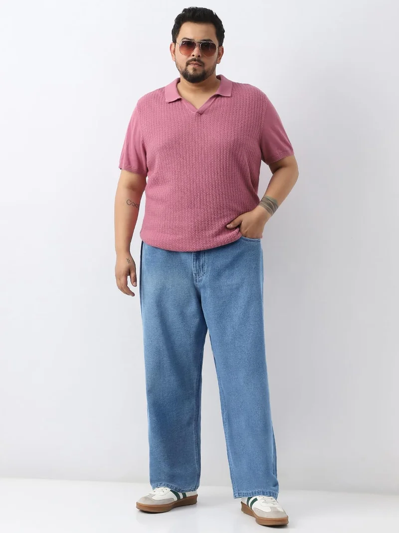 Urbano Fashion  Urbano Plus Men's Light Blue Loose Baggy Fit Washed Jeans Non-Stretchable  | Best Price UAE