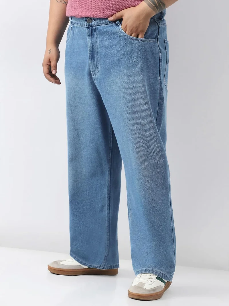 Urbano Fashion  Urbano Plus Men's Light Blue Loose Baggy Fit Washed Jeans Non-Stretchable  | Best Price UAE