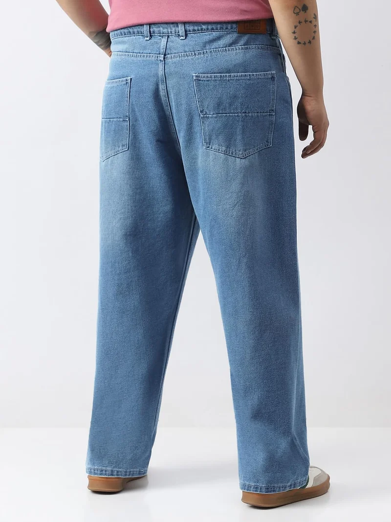 Urbano Fashion  Urbano Plus Men's Light Blue Loose Baggy Fit Washed Jeans Non-Stretchable  | Best Price UAE