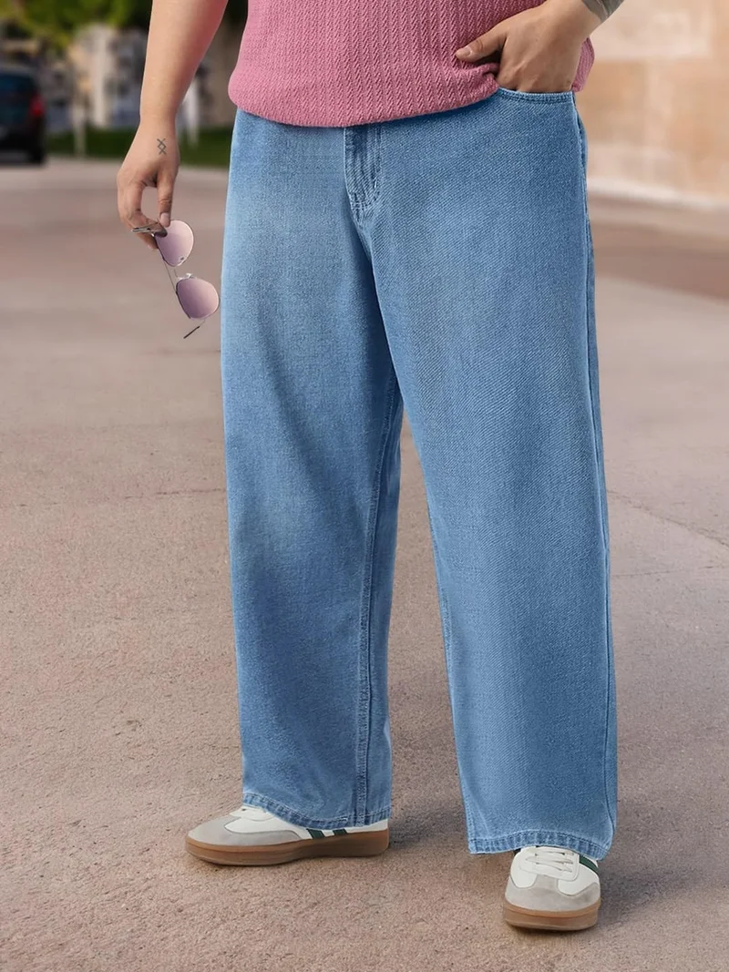 Urbano Plus Men's Light Blue Loose Baggy Fit Washed Jeans Non-Stretchable
