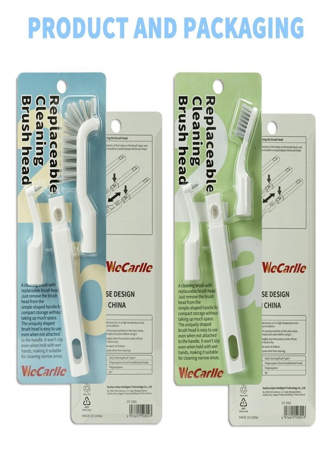 WECARLLE Crevice Cleaning Brush, Small Grout Cleaner Brush Tools with 4Pcs Repalceable Scrub Brushes & 2 Handles, Grout Cleaning Brushes Set for Home Kitchen Sink Bathroom Corner Window Groove Cup Teapot - Image 5