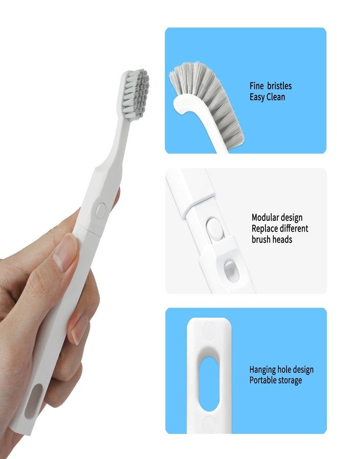 WECARLLE Crevice Cleaning Brush, Small Grout Cleaner Brush Tools with 4Pcs Repalceable Scrub Brushes & 2 Handles, Grout Cleaning Brushes Set for Home Kitchen Sink Bathroom Corner Window Groove Cup Teapot - Image 4