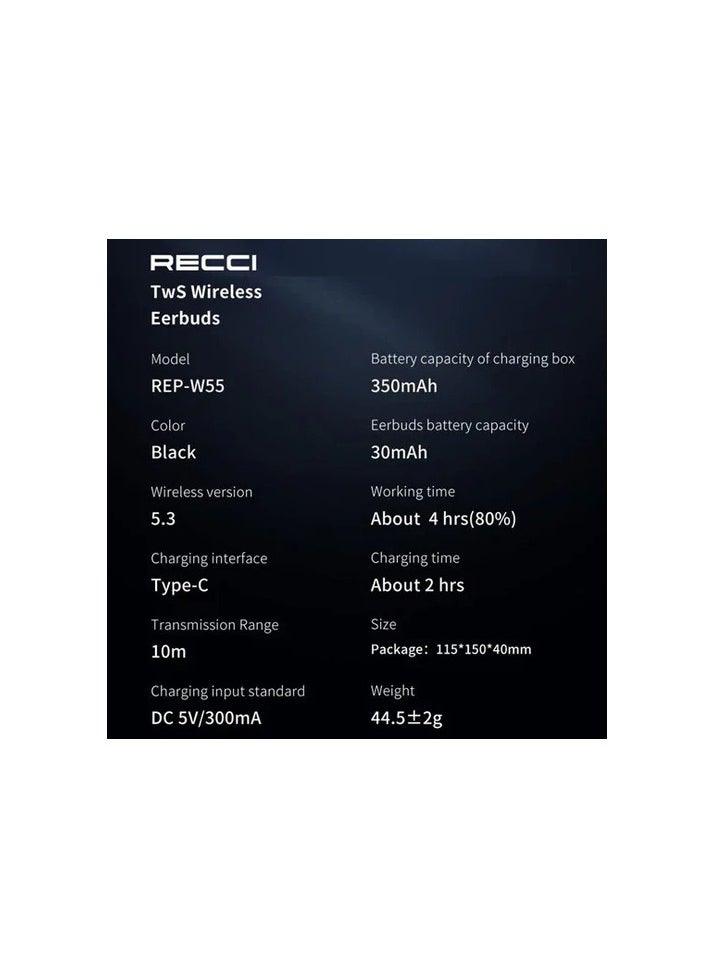 Recci - Recci Noise Cancelling Wireless Bluetooth Earbuds REP-W55 - Image 1