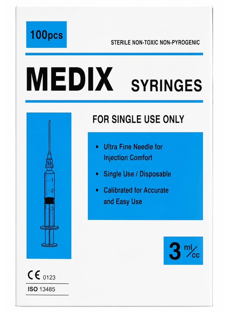 Disposable Syringe 3ml 23G x 1 1/4" 100PCS | Sterile Medical Syringe
