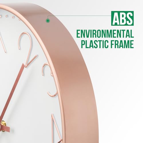 bakbrand Wall Clock 10 Inch Non-Ticking Silent Modern Simple Style Round Decor Clock Rose Gold Stereoscopic Dial Quartz Wall Clocks for Home/Office/School/Living Room/Bedroom/Kitchen - Image 4