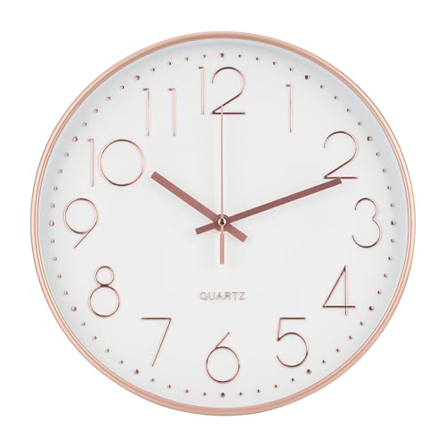 bakbrand Wall Clock 10 Inch Non-Ticking Silent Modern Simple Style Round Decor Clock Rose Gold Stereoscopic Dial Quartz Wall Clocks for Home/Office/School/Living Room/Bedroom/Kitchen - Image 1