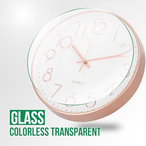 bakbrand Wall Clock 10 Inch Non-Ticking Silent Modern Simple Style Round Decor Clock Rose Gold Stereoscopic Dial Quartz Wall Clocks for Home/Office/School/Living Room/Bedroom/Kitchen - Image 5