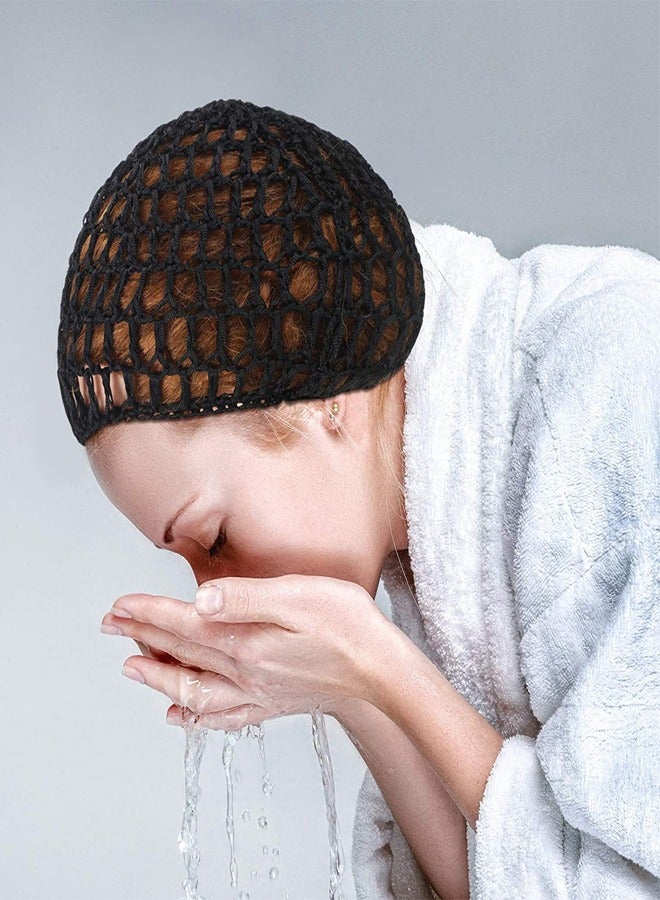 GUSGU 4 Pieces Mesh Crochet Hair Net Rayon Knit Snood Hat Cover Women Crocheted Sleep Cap Hair Cover Accessory for Sleeping Black - Image 4