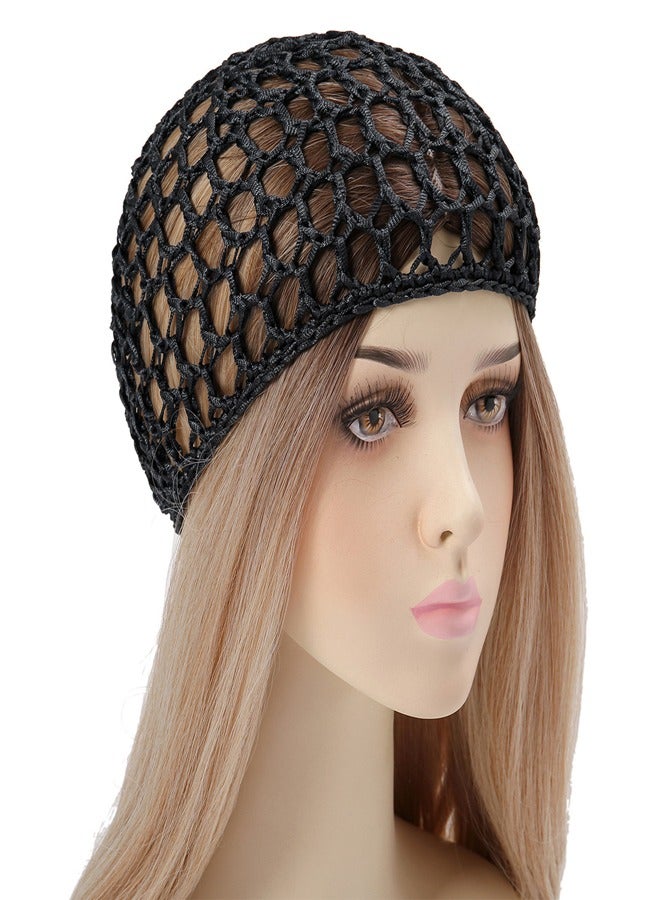 GUSGU 4 Pieces Mesh Crochet Hair Net Rayon Knit Snood Hat Cover Women Crocheted Sleep Cap Hair Cover Accessory for Sleeping Black - Image 5