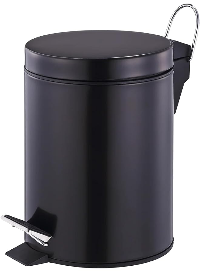IAF Steel Pedal Bin 3L Black, Pedal Bin, Bathroom Pedal Bin 3L, Office Pedal Bin, Round Shape, Black, Size: H:24.5 x W:17 CM - Image 1