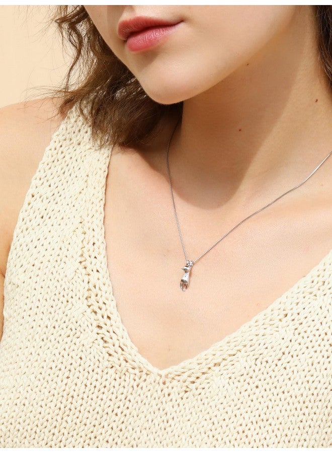 S.Leaf S925 Sterling Silver Cat Necklace Polish Mirror Silver Cat Pendant Collarbone Necklace - Image 3