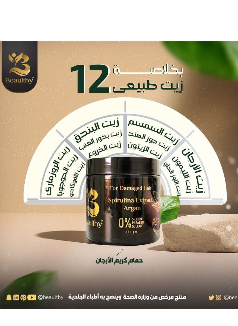 بيولثي - كريم تغذية وتلميع الشعر بالسبيرولينا والأرجان -500جم - Image 1