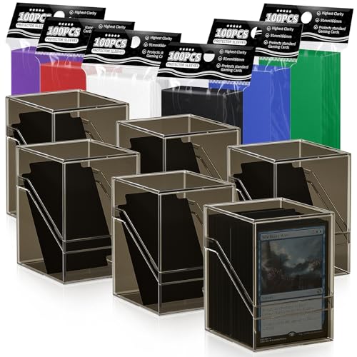 YSCare 6 Pack Card Deck Cases Commander Deck Boxes with 600Pcs Card Sleeves and Dividers Standard Size Cards Storage Box Perfect Fit for MTG Sport Trading Cards 6 colors - Image 1