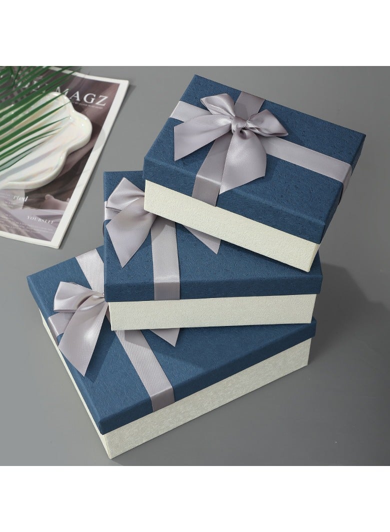 PEI  AN Elegant Dark Blue Bow Gift Box – Premium "Heaven & Earth" Lid Luxury Packaging for Birthdays, Valentine’s & Special Gifts (3 Sizes Available)    3 Pieces ﻿  - Image 1