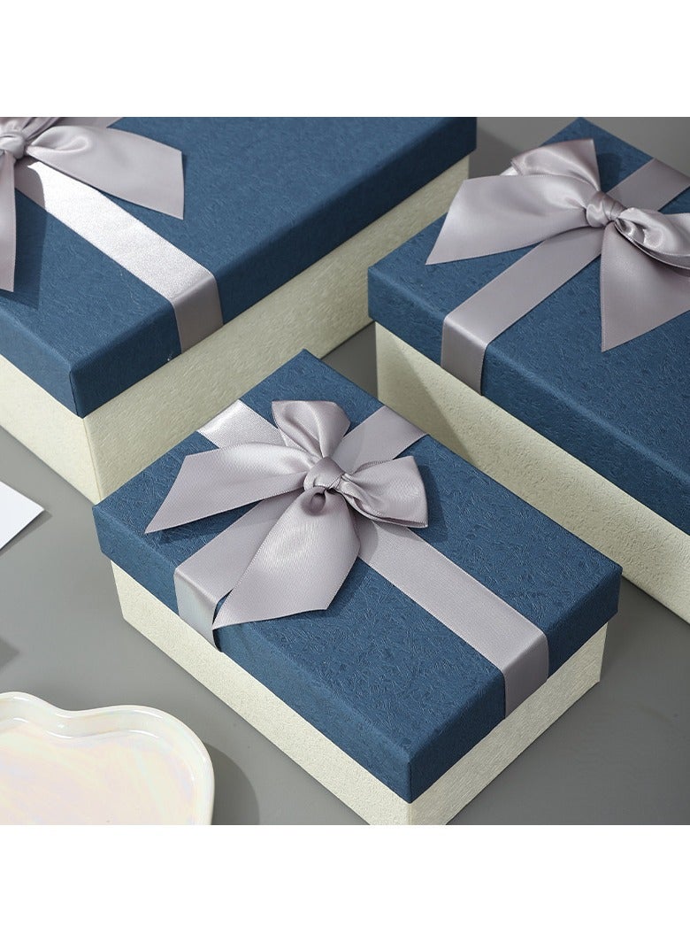 PEI  AN Elegant Dark Blue Bow Gift Box – Premium "Heaven & Earth" Lid Luxury Packaging for Birthdays, Valentine’s & Special Gifts (3 Sizes Available)    3 Pieces ﻿  - Image 2