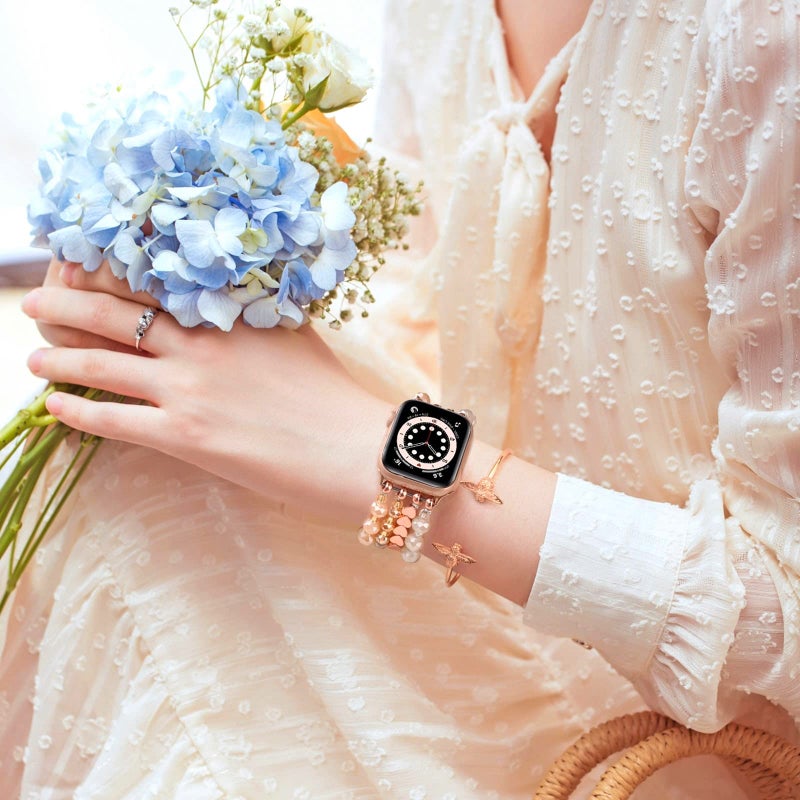 VISOOM Beaded Bracelet Compatible for Apple Watch Band 40mm/38mm/41mm/42mm Series 11 10 7 SE Series 6/5/4 Women Fashion Cute Handmade Elastic Stretchy Watch Strap for iWatch Bands Series 3/2/1 - Image 5