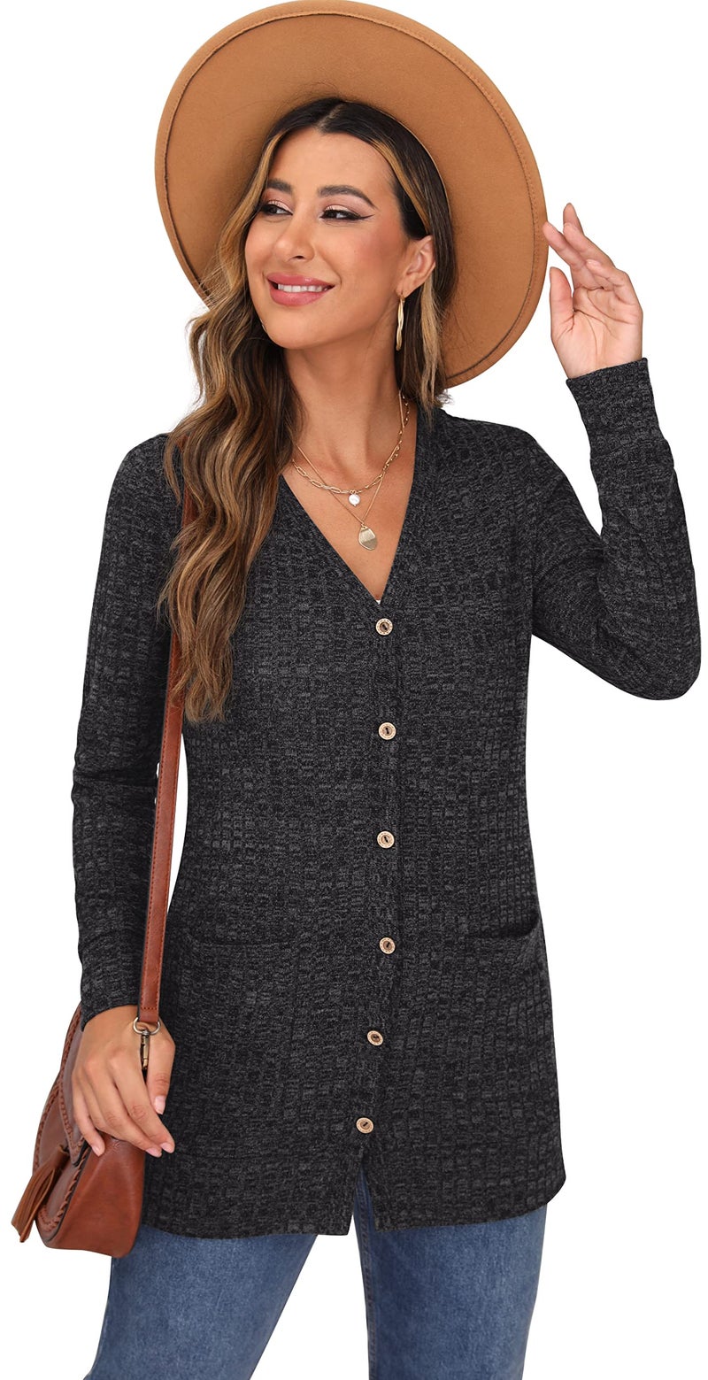 GRECERELLE Long Cardigans for Women Long Sleeve Open Front Cardigan Lightweight Button Down Vee Neck Ribbed Knit Sweater Outerwear with Pocket - Image 3