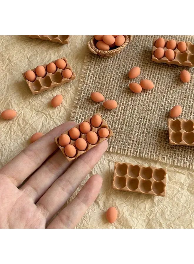 Handmade Miniature Dollhouse Set With Basket And 6 Eggs For Diorama And Doll Collections - Image 2