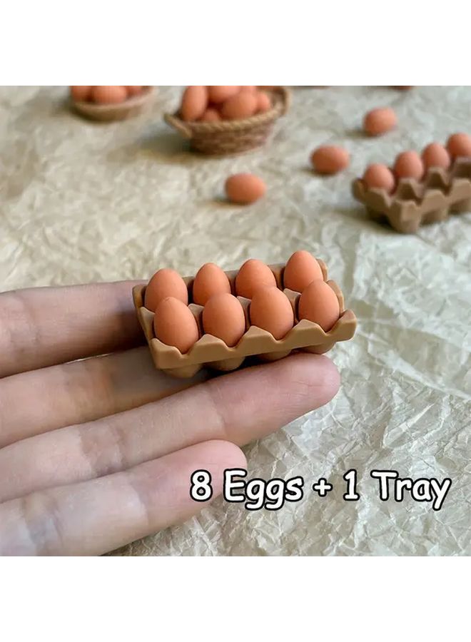Handmade Miniature Dollhouse Set With Basket And 6 Eggs For Diorama And Doll Collections - Image 3