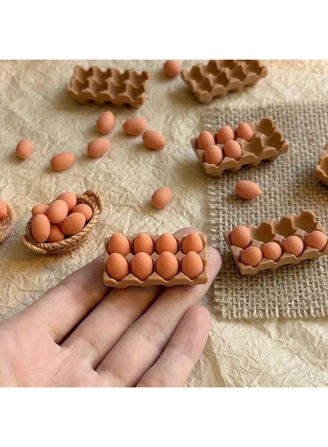 Handmade Miniature Dollhouse Set With Basket And 6 Eggs For Diorama And Doll Collections - Image 1