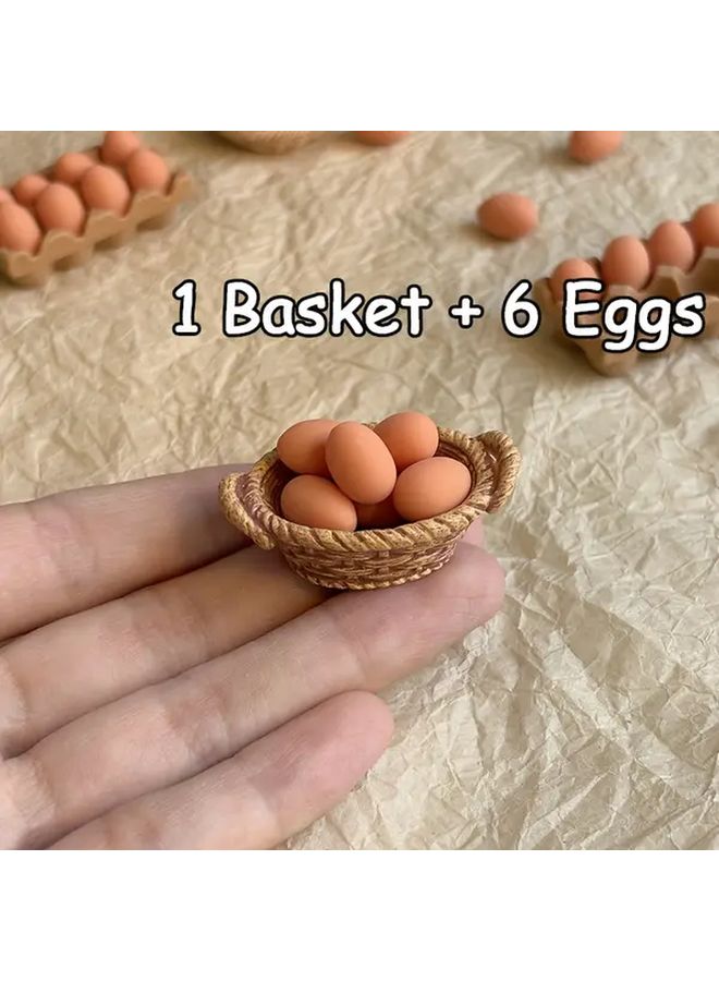 Handmade Miniature Dollhouse Set With Basket And 6 Eggs For Diorama And Doll Collections - Image 4
