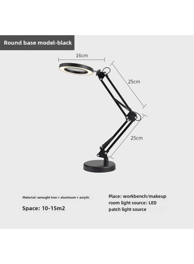 Hd30x Desktop Nail Art Embroidery Reading Watch Repair Electronic Welding Inspection Special Magnifying Glass Lamp-Color:Black Round Base + Magnifying Glass + Three-color 10-speed Dimming - Image 1