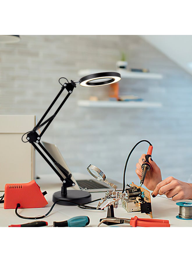 Hd30x Desktop Nail Art Embroidery Reading Watch Repair Electronic Welding Inspection Special Magnifying Glass Lamp-Color:Black Round Base + Magnifying Glass + Three-color 10-speed Dimming - Image 3