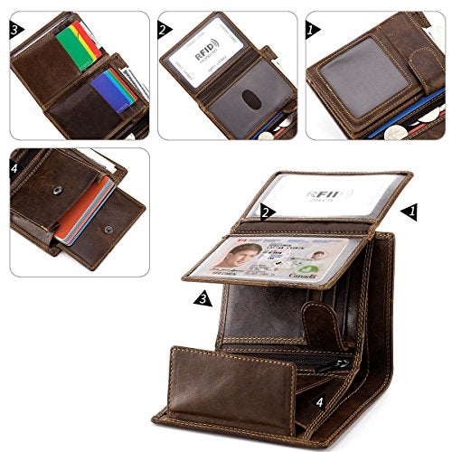 HAWEE Trifold Billfold RFID Blocking Cowhide Leather Wallet for Men 10 Card Slots 2 ID Windows with Coin Pocket, Coffee - Image 3