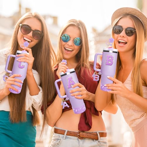 Miglaja Purple Accessories for Stanley Cup 30OZ 40OZ, All Accessories Gift Box Contain Flower Straw Topper, Sillicone Boot, Letter Stickers and Pendants,Spill Stopper Set (Purple A) - Image 3