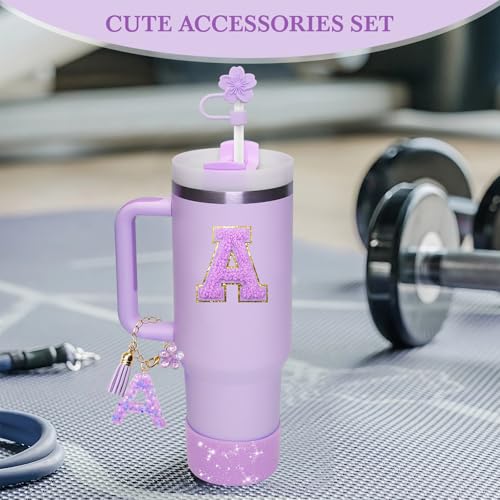 Miglaja Purple Accessories for Stanley Cup 30OZ 40OZ, All Accessories Gift Box Contain Flower Straw Topper, Sillicone Boot, Letter Stickers and Pendants,Spill Stopper Set (Purple A) - Image 4
