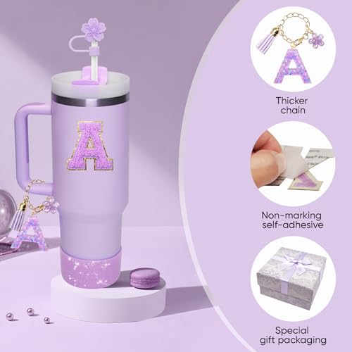 Miglaja Purple Accessories for Stanley Cup 30OZ 40OZ, All Accessories Gift Box Contain Flower Straw Topper, Sillicone Boot, Letter Stickers and Pendants,Spill Stopper Set (Purple A) - Image 5