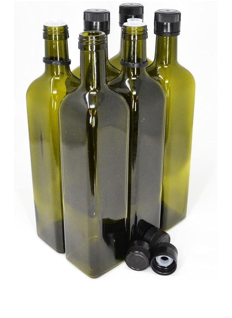 Olive Oil Bottles with Cap & Pourer Fitment, Green 750ml - Pack of 6