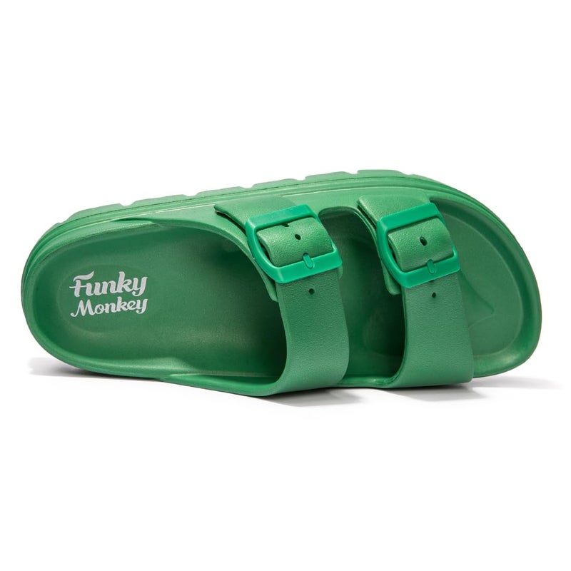 FUNKYMONKEY EVA Slides for Women Thick-sole Adjustable Double Buckle Waterproof Platform Sandals (7 M US, Green/HDSPK) - Image 3