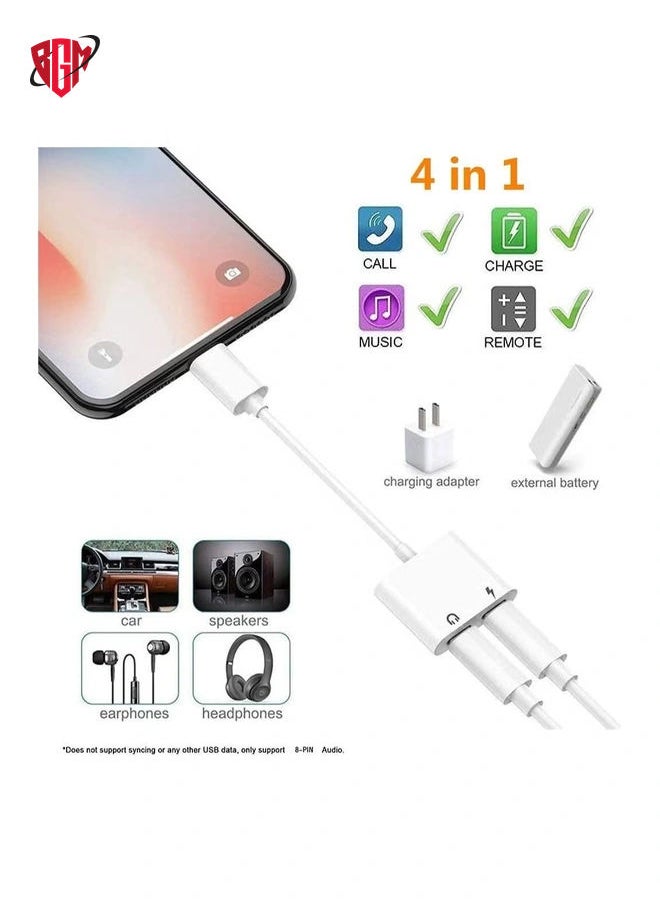 BGM - 2 in 1 Dual Lightning Charger Cable Aux Audio Adapter Converter for iPhone 12/11/XS/XR/X/8/7/6/iPad, Support Calling+Charging+Music Control - Image 1