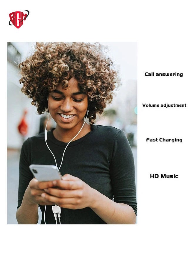 BGM - 2 in 1 Dual Lightning Charger Cable Aux Audio Adapter Converter for iPhone 12/11/XS/XR/X/8/7/6/iPad, Support Calling+Charging+Music Control - Image 1